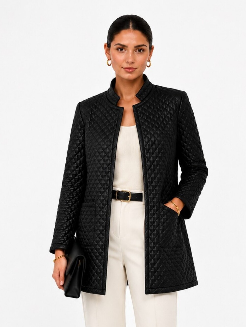 NYCC Black Quilted Jacket Coat | Size L Parisian Chic Quiet Luxury Career Wear